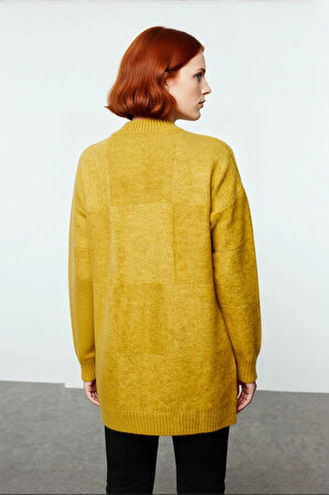 Kadın Uzun Kol Dik Yaka Regular Kalıp Geometrik Desen Triko Tunik Kazak Günlük Şıklığı Tamamlar