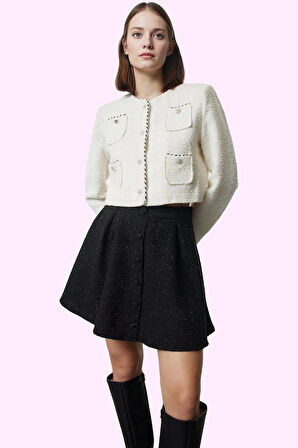 Kadın Mini Etek A line Kalıp Tüvit Dokuma Cep Detaylarıyla Kışlık Yaz Aylarının Vazgeçilmezi