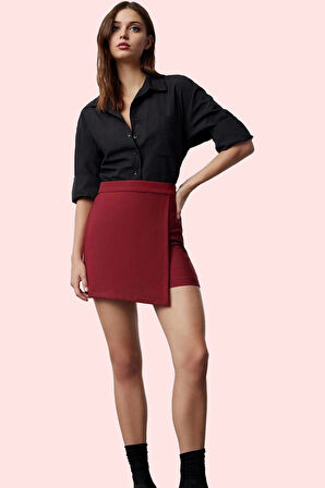 Kadın Yüksek Bel Kemerli Şort Etek Dokuma Finike Günlük Yazlık Hafta Sonu Kaliteli Malzeme