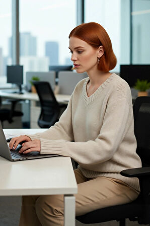 Kadınlara Özel Oversize Kesim V Yaka Triko Kazak Kış İçin Pamuk Karışımı Uzun Kollu Basic Şıklık