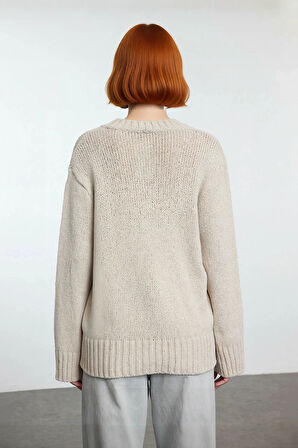 Kadınlara Özel Oversize Kesim V Yaka Triko Kazak Kış İçin Pamuk Karışımı Uzun Kollu Basic Şıklık