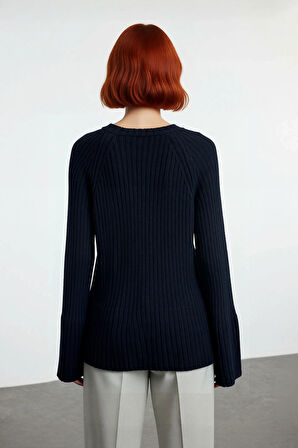 Kadınlara Özel Regular Kalıp Bisiklet Yaka Triko Kazak Reglan Kol Uzun Kollu Peplum Detayı