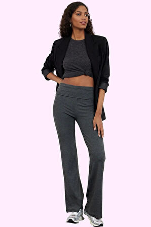 Kadın Flare Pantolon Lastikli Bel Düz Desen Örme Kumaş Rahat Günlük Yaz Aylarının Vazgeçilmezi