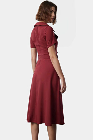 İş Elbisesi Kemerli Balon Kol Midi Boy Dokuma Kumaş Özenle Seçilmiş Rahat Kullanım