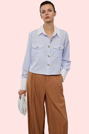 Kadın Çizgili Terrycotton Kumaş Gömlek Rahat Kalıp Günlük ve İş Hayatı İçin Modern Tasarım