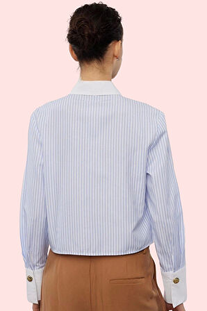 Kadın Çizgili Terrycotton Kumaş Gömlek Rahat Kalıp Günlük ve İş Hayatı İçin Modern Tasarım