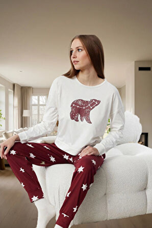 Pamuklu Pijama Takımı Yıldız Desenli Rahat ve Şık Uzun Paça Kış Mevsimi Premium Kalite