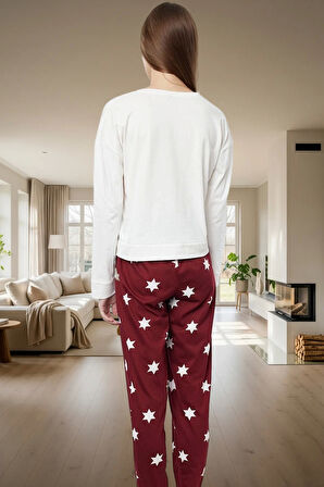 Pamuklu Pijama Takımı Yıldız Desenli Rahat ve Şık Uzun Paça Kış Mevsimi Premium Kalite