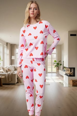 Pamuklu Kalpli Pijama Takımı Regular Kalıp Uzun Kollu Kışlık 2'li Konforlu Kesim
