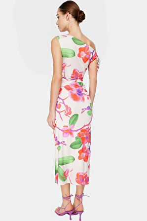 Vücuda Oturan Maxi Elbise Tek Omuz Asimetrik Yaka Polyester Kumaş Rahat Kullanım