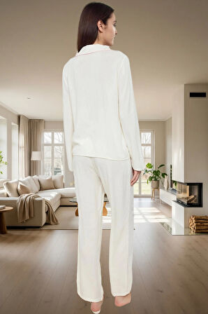 Rahat Viskon Pijama Takımı; Renk Uzun Kollu Boru Paça Ömürlü Özenle Seçilmiş