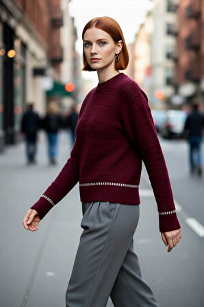 Kadın Oversize Rahat Kesim Dokulu Triko Kazak Soğuk Havalarda Şık Ve Konforlu Günlük Stil Kaliteli