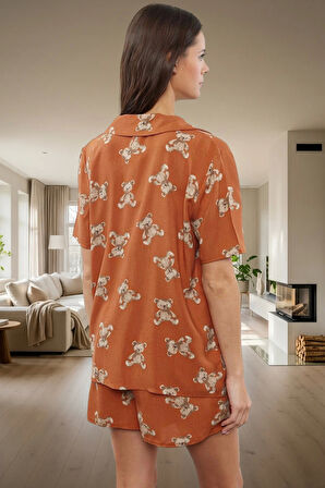 Ayıcıklı Viskoz Pijama Yazlık Rahat Şortlu 2'li Takım Ev Giyim Özel Tasarım Yüksek Kalite