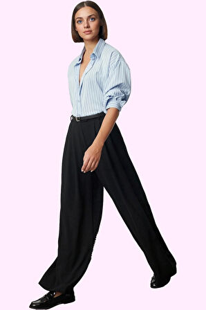 Kadın Palazzo Pantolon; Yüksek Bel Geniş Paça Krep Dokuma Günlük Kullanım Kaliteli Malzeme