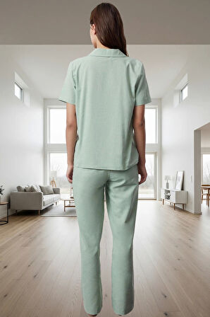 2'li Pamuklu Pijama Takımı Regular Kalıp Flamlı Pamuk Kumaş Ev Konforu Rahat Kullanım