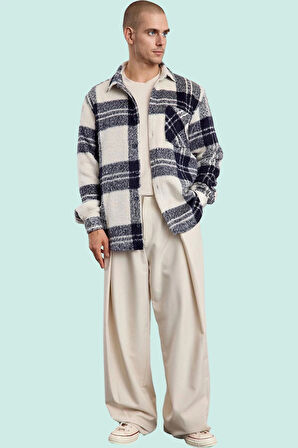 Kadın Unisex Kışlık Kareli Oversize Dokuma Gömlek Ceket Günlük Kombinler Dayanıklı Malzeme