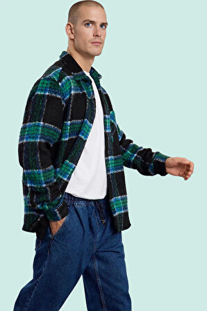 Kadın Unisex Kışlık Kareli Oversize Dokuma Gömlek Ceket Günlük Kombinler Dayanıklı Malzeme