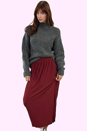 Kadın A line Maxi Örme Etek Pilise Detay Yüksek Bel Esnek Günlük Yaz Aylarının Vazgeçilmezi