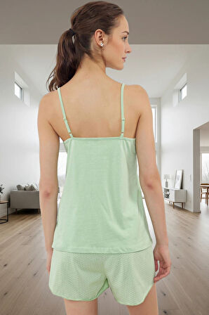 Puantiyeli Desenli İnce Askılı Viskoz Pijama Takımı Yazlık Rahat Özel Tasarım