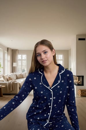 Biyeli Kışlık Pijama Takımı %100 Pamuk Örme Kumaş Rahat Kalıp Profesyonel Görünüm