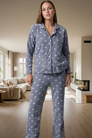 Rahat Kalıp 100% Polyester Polar Pijama Takımı Kış İçin İdeal Kullanım