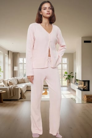 Rahat Pijama Takımı Pamuklu Kaşkorse Örme Hırka ve Pantolon Mükemmel Uyum Kullanım