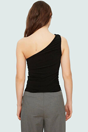 Fitted Tek Omuz Bluz Esnek Örme Crop Boy Modern Stil Premium Kalite Seçkin Malzeme