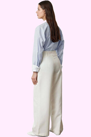 Kadın Geniş Paça Pantolon Yüksek Bel Detaylı Rahat Ve Şık Günlük Kullanım Kaliteli Malzeme