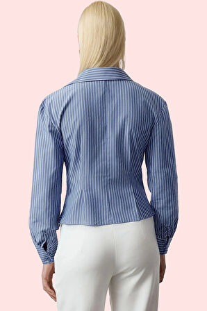 Kadın Çizgili Tericotton Gömlek Uzun Kollu Yaka Poplin Kumaş Günlük Kullanım Modern Tasarım