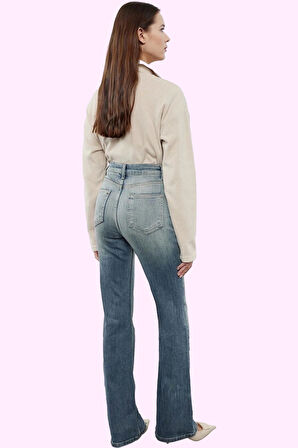 Kadın Normal Bel Düz Desen Comfort Dokuma İspanyol Paça Jean Günlük Kombinler Modern Tasarım