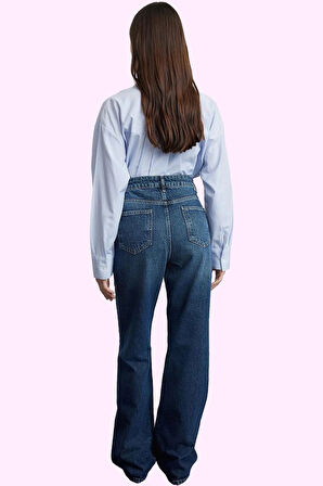 Kadın Pamuk Denim Jean Pantolon Yüksek Bel Geniş Paça Günlük Stil Yaz Aylarının Vazgeçilmezi