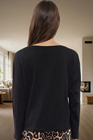 Şık Leopar Desenli Pamuklu Pijama Takımı Kış Mevsimi İçin Mükemmel Uyum Rahat Ve