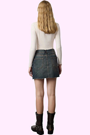 Kadın Pamuk Denim Mini Etek Yüksek Bel A line Günlük Şıklık Hafta Sonu Yaz Aylarının Vazgeçilmezi