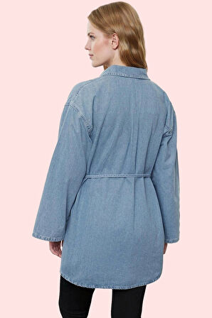 Kadın Pamuklu Denim Gömlek Tunik Regular Kalıp İspanyol Kol Günlük Ve Özel Günler Hafta Sonu