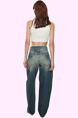 Kadın Pamuklu Denim Jean; Yüksek Bel Geniş Paça Baggy Günlük Kombinler Yaz Aylarının Vazgeçilmezi