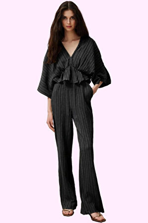 Kadın Boru Paça Pantolon Rahat Şık ve Yazlık Dokuma Kumaş Günlük Kullanım Kaliteli Malzeme