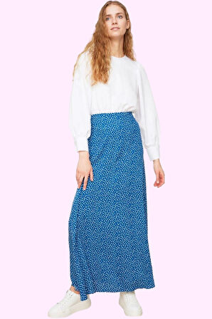 Kadın A line Shally Dokuma Etek Puantiyeli Desen Yazlık Yüksek Bel Yaz Aylarının Vazgeçilmezi