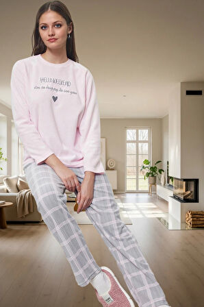 Rahat ve Şık Kadın Pijama Takımı Polar Ekoseli Uzun Kollu Yüksek Kalite Modern Stil