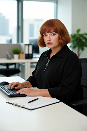 Kadın Büyük Beden Relaxed Kalıp Polo Yaka Fermuarlı Düşük Omuz Truvakar Kol Triko Kazak Kaliteli