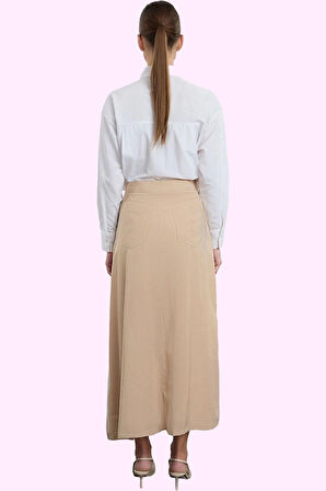 Kadın A line Gabardin Etek Maxi Boy Casual Günlük Kombinler İçin Yaz Aylarının Vazgeçilmezi