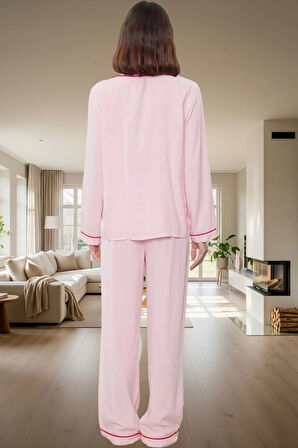 2'li Kalp Detaylı Viskon Pijama Takımı; Rahat ve Şık Kışlık Seçkin Malzeme Premium Kalite