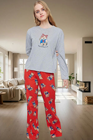 Ayıcıklı Kadın Pijama Takımı; Kışlık Rahat ve 2'li Set Zarifane Tasarım