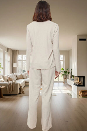 Rahat ve Şık Waffle Pijama Takımı Kış Mevsimi İçin İdeal Modern Stil Konforlu Kesim