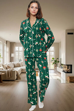Yılbaşı Temalı Pamuklu Pijama Takımı Rahatlık ve Şıklık Bir Arada Premium Kalite Şık Görünüm