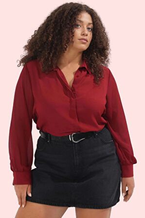 Kadın Şifon Dokuma Uzun Kollu Gömlek Büyük Beden Günlük Şıklık Hafta Sonu Kaliteli Malzeme