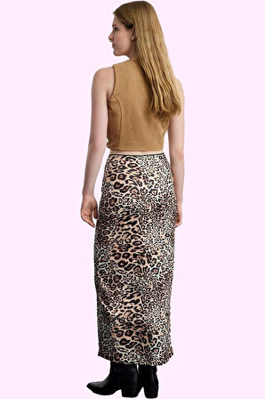 Kadın A line Maxi Etek Leopar Baskı Beli Lastikli Rahat Günlük Stil Yaz Aylarının Vazgeçilmezi