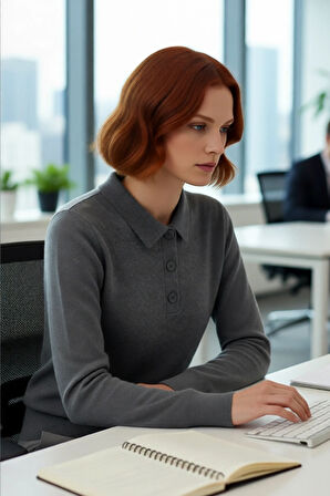 Şık Kadın Polo Yaka Yünlü Triko Kazak Regular Kalıbı İle Gün Boyu Konfor Sunar Kaliteli