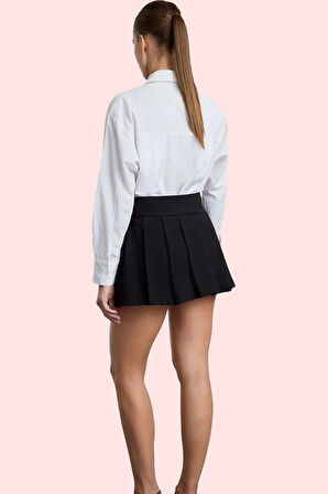 Kadın Şık Kısa Şort Etek Taş Detaylı Dokuma Kumaştan Gece Kullanımı Yaz Aylarının Vazgeçilmezi