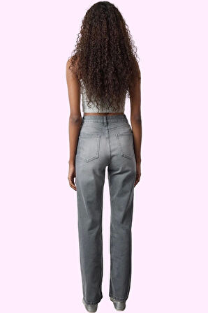 Kadın Denim Pantolon Yüksek Bel Geniş Paça Pamuk Günlük ve Şık Hafta Sonu Kaliteli Malzeme