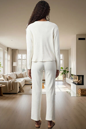 Rahat Pijama Takımı Pamuklu Kaşkorse Örme Hırka ve Pantolon Mükemmel Uyum Kullanım